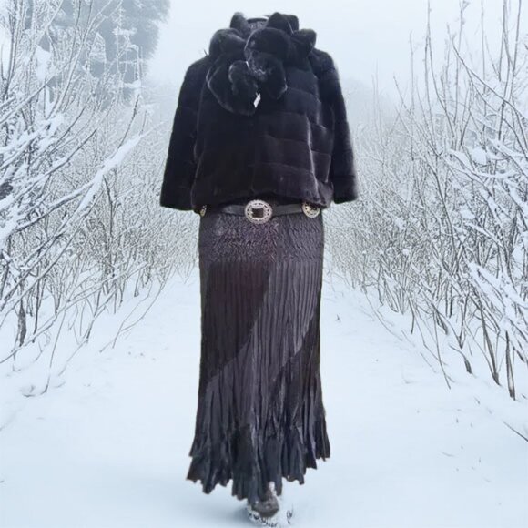 Joseph Ribkoff Black Faux 3/4 length Sleeve Fur Jacket and Scarf size 16 - Picture 1 of 9